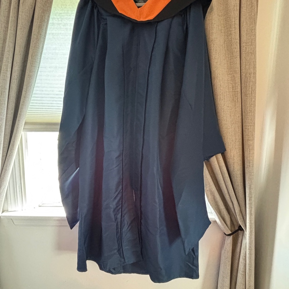 Navy Blue Graduation Gown with Orange Accent